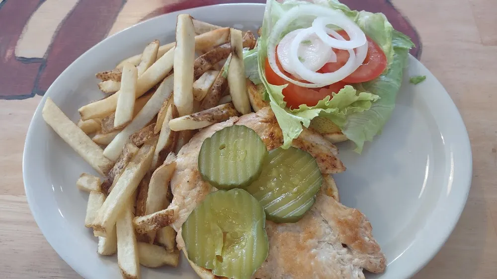 Grilled Chicken Sandwich Deluxe and French Fries